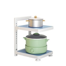 費歐家 台灣現貨 鍋架 承重款 廚房鍋架 可調式烤漆置物架 鍋具收納架 鍋子收納架 廚房收納 下水槽櫥櫃 檯面鍋具置物, <承重款>白色, 1個, 2層