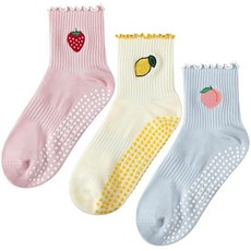 Simlakey 여성용 필라테스 그립 양말 3쌍 발렌타인 선물 미끄럼 방지 요가 그립피 귀여운 러플 바레 운동 체육관 171591, 프루티, 멀티컬러