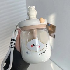 韓版吸管大容量雙飲杯，兒童家用防摔大肚水杯，附攪拌勺, 綠色,800ML, 1個