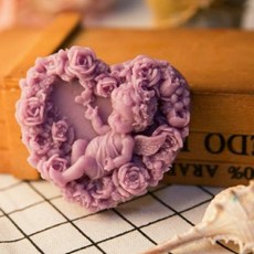 愛心玫瑰天使造型矽膠模具 適用於手工皂、香磚、黏土、翻糖, 1個, 擴香石模