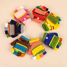 Ary 兒童手套 男女童手套 防風加厚加絨手套 保暖可愛卡通鱷魚恐龍露指翻蓋半指毛線學生手套