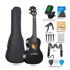 튜너 브릿지 스트랩 바늘 키트 어쿠스틱 초심자용 카포 학생용 가방 우쿨렐레, 검정색