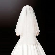 法式長款婚禮頭紗，中式復古風婚禮頭飾, 白色雙層裸紗加發梳60-80