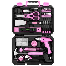 141[병행 수입] DEKO Pink 98 Piece Tool Set General Household Hand Tool Kit with Plastic Toolbox