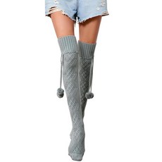 Sexybody 여성용 허벅지 높이 양말 무릎 위 니트 양말 겨울 레그 워머 스타킹 니하이 튜브 아크틱 플리스 974 그레이 원사이즈