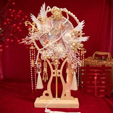 DIU 團扇結婚新娘材料包秀禾婚禮婚扇喜扇雙面出嫁成品扇子, 1個, 5号款粉色-diy材料包【自己做】-单把团扇:如圖