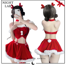 밤의연구소 크리스마스 산타걸 섹시 코스프레 코스튬 의상 2종