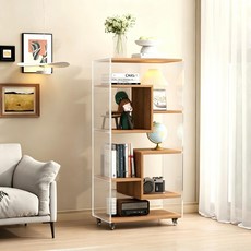 H N Quality Home 바퀴 달린 아크릴 목제 수납장 다중 칸막이 주방 거실 침대 옆 선반, 나뭇결