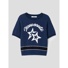 브랜드정품 에잇세컨즈 8SECONDS 투톤 자카드 반팔 니트 네이비 262450