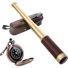 Laupha 레트로 해적 망원경 63.5x76.2cm(25x30인치) 휴대용 접이식 줌 빈티지 단안 클래식 컬렉션 나침반 캠핑 사냥 보트 선물용, Laupha 레트로 해적 망원경 63.5x76.2cm(