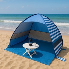 썬픽 원터치 그늘막 텐트 대형(3~4)인용 + 고정핀 가방, 스트라이프-네이비