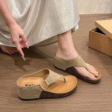 지고다그 여성용 캐주얼 플립플랍 슬리퍼 여름 통굽 웨지굽 발편한 외출용 휴양지 샌들 YUA1428