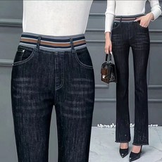 ROYALBELLE 여성 허리밴딩 데님 슬림핏 하이웨스트 부츠컷 와이드 팬츠 K0122223