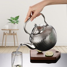不鏽鋼水壺錘紋球形燒水壺酒店餐廳茶壺專用大容量高級感金色, 1個, 1.2L本色無濾網BOBO:如圖, 1L