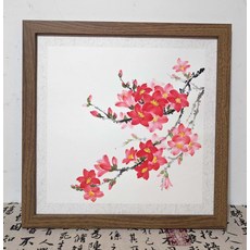 純手繪木棉花國畫 附胡桃木框 33x33cm, 參考詳情頁