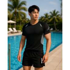 남자 반팔 래쉬가드 수영복 세트