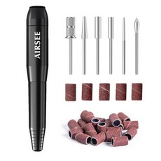 에어시 홈 라이트 USB 모바일 네일 드릴 머신 초보자용 휴대용 파일 매니큐어 페디큐어 드레멜 키트 6개 비트 26개 샌딩 밴드 포함 가정용 아크릴 젤 폴리싱 DIY 퍼플, USB Mobile, Black