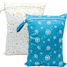 수영복 여행 해변 수영장 목욕 기저귀 더러운 요가 체육관 의류 세면도구를 위한 방수 재사용 가능한 습식 가방 두 개의 지퍼 포켓이 있는 어린이집 정리함 녹색 잎, dandelion stars, 1개