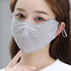 꽃 자외선 차단 레이스 마스크 얇은 햇빛가리개 걸이식 귀 UV 보호 단색 통기성 얼굴 커버, grey, 1개, 1개입