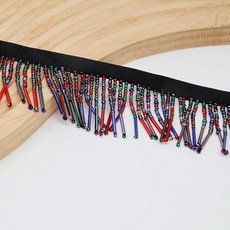 KUYLENT 2야드 크리스탈 비즈 프린지 트림 레이스 리본 태슬 커튼 램프 그늘 드레스 웨딩 장식 DIY (그린), Green, 1개