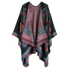 Urban CoCo 판초 망토 여성용 컬러 블록 숄 랩 앞쪽 트임 시리즈 1-카키 One Size 142297, 시리즈 29-레드