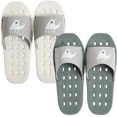 2雙雙向熊浴室拖鞋 水芭蕉拖鞋 廁所防滑 防滑, Bear(象牙白)+Bear(薄荷綠), 1組