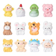 귀여운 뉴 핏 십이지 동물 피겨 장식품 12개 세트, 12종1세트