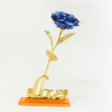 갤럭시 로즈 영원한 24K 골드 꽃 호일 플라스틱 인공 장미 발렌타인 데이 선물 아름다움 황금 꽃 웨딩 장식, 22)blue with base