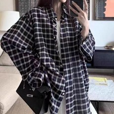 투니스 여성 캐주얼 루즈핏 체크 긴소매 셔츠