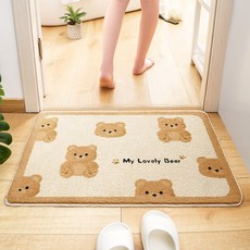 흡수성 욕실 발매트 미끄럼방지 플러시, 60x90cm (가정용) 셰르파, 1개, 카키색 곰 패턴 직사각형