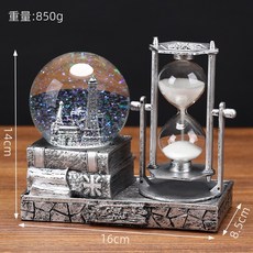 復古鐵塔沙漏計時器水晶球八音盒發光桌面擺件學生畢業禮物, 電子款燈光沙漏鐵塔銀