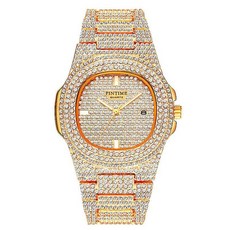 PINTIME 滿鑽石英腕錶，銀色奢華時尚配件，閃耀奪目展現個人魅力