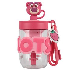 BEDDYBEAR 杯具熊草莓熊吸管杯 卡通可愛塑料水杯 大容量兒童隨手杯, 明亮草莓熊, 1個, 570ml