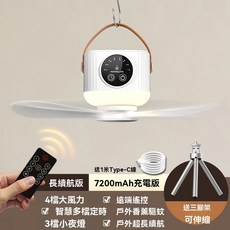 多功能風扇燈 7200mAh大容量電池 4檔風力 遠端遙控 超長續航, 充插版(7200mAh贈三角架)優雅白