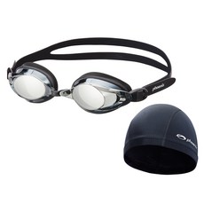 Phoenix PN-702M 鏡面泳鏡 + 彈性泳帽組, Black, 1個
