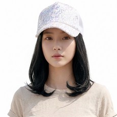 가발위드 반짝이 스팽글 모자가발 여성용 메쉬캡 자연스러운 중단발 가발모자 M545, 1개, 화이트+네츄럴블랙