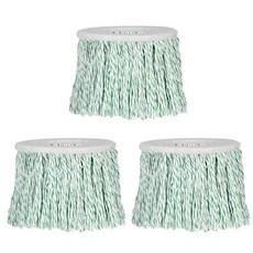 臺灣出貨純棉綫拖把頭旋轉墩布頭設計加厚全棉材質吸水強適配通用拖把桿日常清潔拖把替換頭配件適用, 精品純棉頭3個裝（綠白色）, 1個