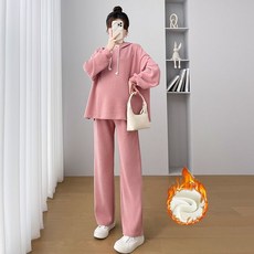 가을 겨울 임산부 상하복 임부복 기모 후드 맨투맨 + 긴바지 세트 패션 임부 상하세트 YSQ