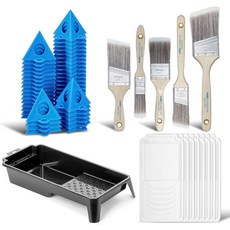 KATA 가정용 페인팅 도구 키트 - 8팩 일회용 라이너가 있는 4인치 페인트 트레이 32개의 피라미드 스탠드 벽 가구 캐비닛 도어 아트 및 DIY 프로젝트용 5팩 브러시, 36pc