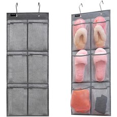 ANZORG 2 팩이 문 위에 걸려 있는 옷장 신발 홀더 정리용 보관용 신발장6개의 포켓이 투명 PVC 포켓, Mesh Pockets