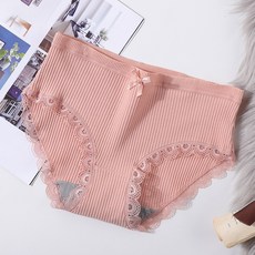 女士純棉螺紋中腰三角褲, L