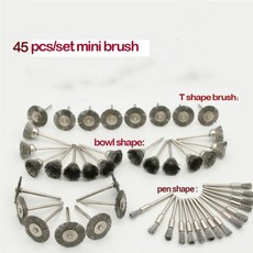 철근녹제거 45Pcs 강철 와이어 회전 바퀴 브러쉬 펜 모양 그릇 T 금속 연마 녹 제거 호두 옥 청소 세트, 한개옵션0, 1개