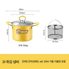 가정용 미니 튀김기 일식 튀김냄비 온도조절 인덕션 가스겸용, 2L 필터망 포함 튀김기, 기본 색상