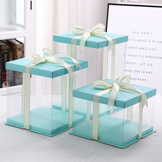 케이크 휴대용 디저트 컵케이크박스 투명케이크상자 생일기념 케이크포장 원형 직사각형 다층, 5세트, D_블루 6인치 단면 22x22x16cm 5세트