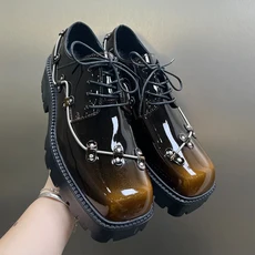 남성용 더비 슈즈 두꺼운 밑창 레이스업 네일헤드 장식 고급 트렌디 캐주얼 로우탑 부츠 소가죽, 06 56881 yellow, 09 38