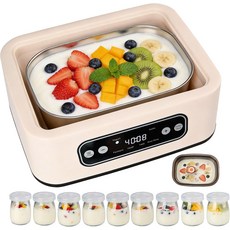 타이머 및 온도 조절 기능이 있는 요거트 메이커 자동 차단 기능 1.6리터 스테인리스 스틸 내부 냄비 + 식기세척기 사용 가능한 병 9개신선한 프로바이오틱 요거트를 쉽게 만들고