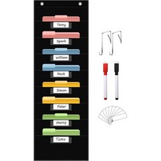 14포켓 걸이형 파일 정리함 14개 이름표 포켓 포함 검정색 저장 차트 교실 또는 사무실용 과제 스크랩북 문서 정리 완벽, 8 Pockets