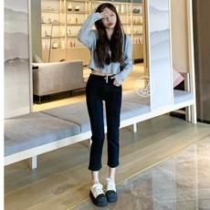 奈看服飾 秋冬厚磅高彈力修飾腿形小黑褲 9分