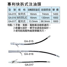 HDL 專利快拆式注油頭 單手快脫 適用手動/氣動/電動黃油槍, 1個, GA-015專利快拆式注油頭(快夾式), 黃