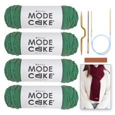 니뜨 모드케이크 뜨개실 100g x 4p + 폴 케이블 머플러 도안 + 줄바늘 6mm + 꽈배기바늘 + 돗바늘 + 심플직사각라벨 세트, 1세트, 16풀색